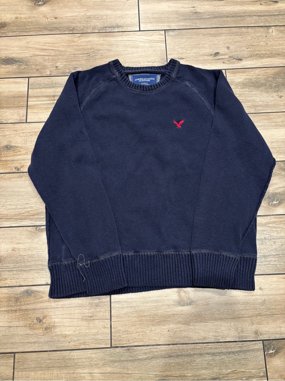 Vintage Y2K American Eagle Outfitters Crewneck Knit Sweater Navy XXL Distressed